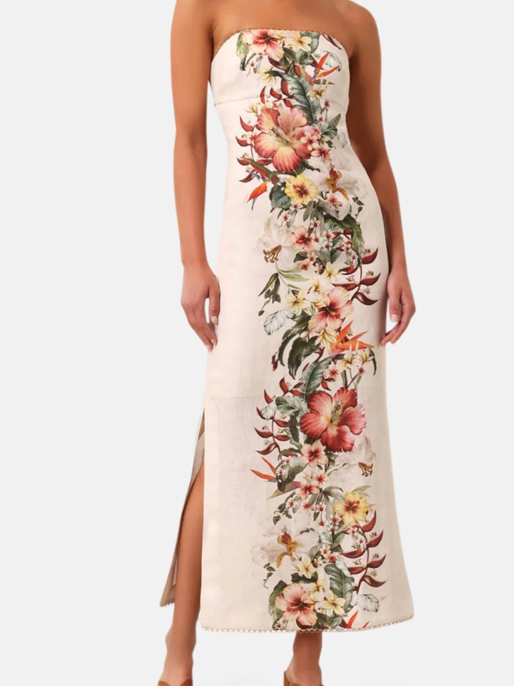 Zimmermann Lexi Column Maxi Dress Ivory Palm Floral Linen Resort Dress Small